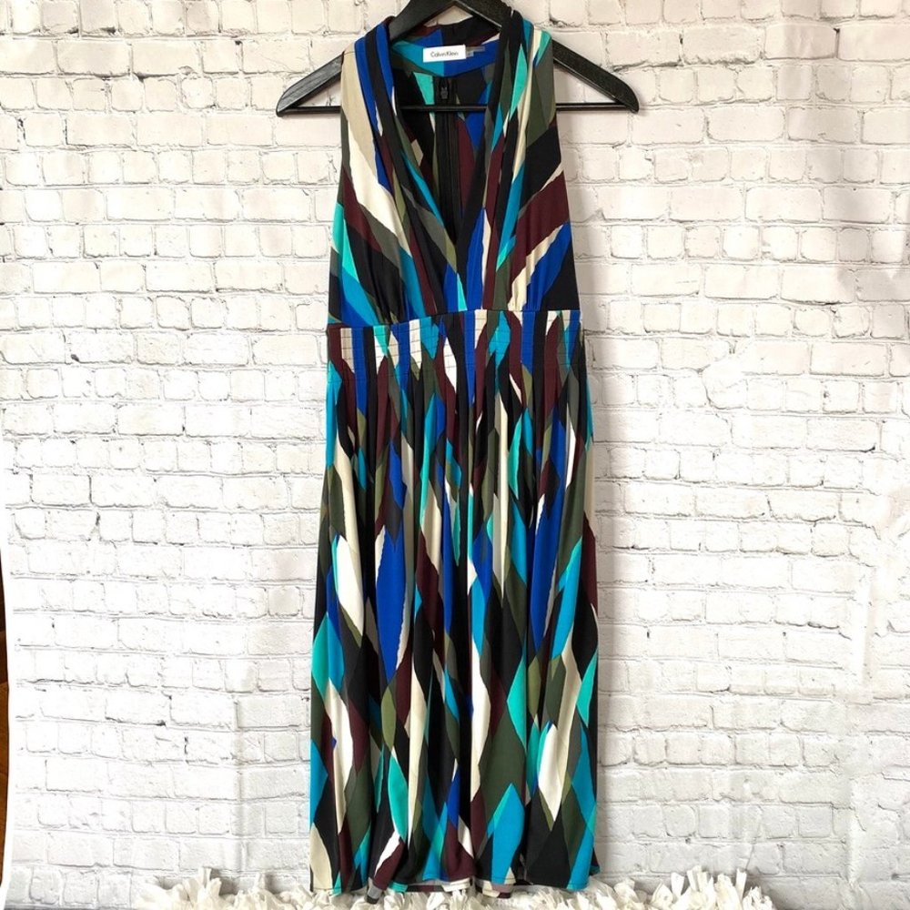 Summer Calvin Klein Multicolor Pleated Midi Dress